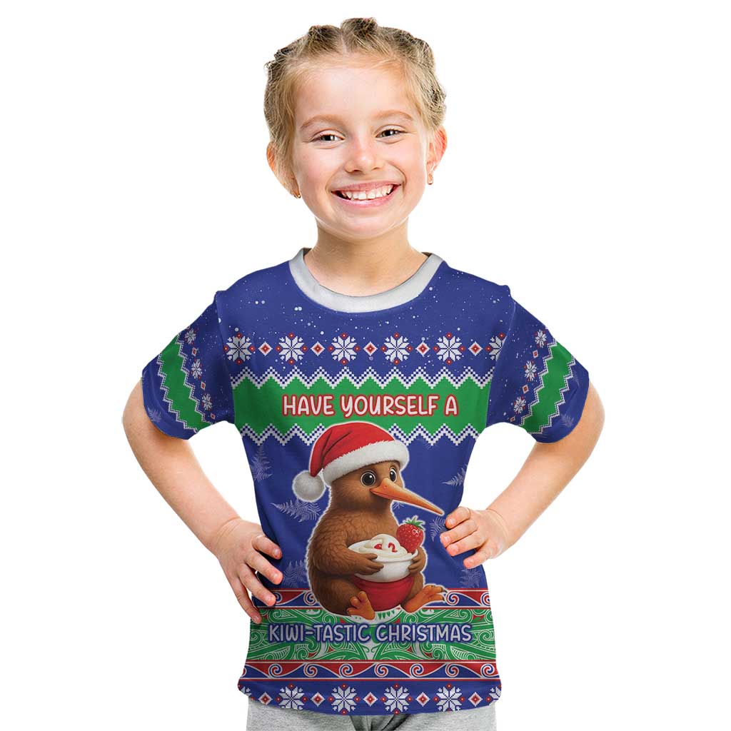 New Zealand Christmas Kid T Shirt Have Yourself A Kiwi-tastic Christmas LT05 Blue - Polynesian Pride