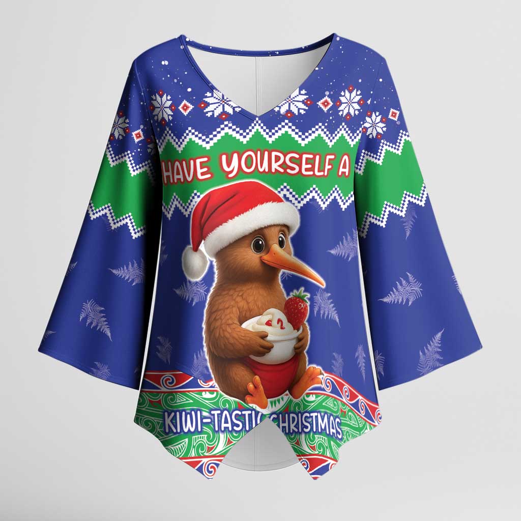 New Zealand Christmas Kimono Sleeve Blouse Have Yourself A Kiwi-tastic Christmas - Polynesian Pride