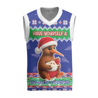 New Zealand Christmas Knitted V-Neck Vest Have Yourself A Kiwi-tastic Christmas LT05 Blue - Polynesian Pride