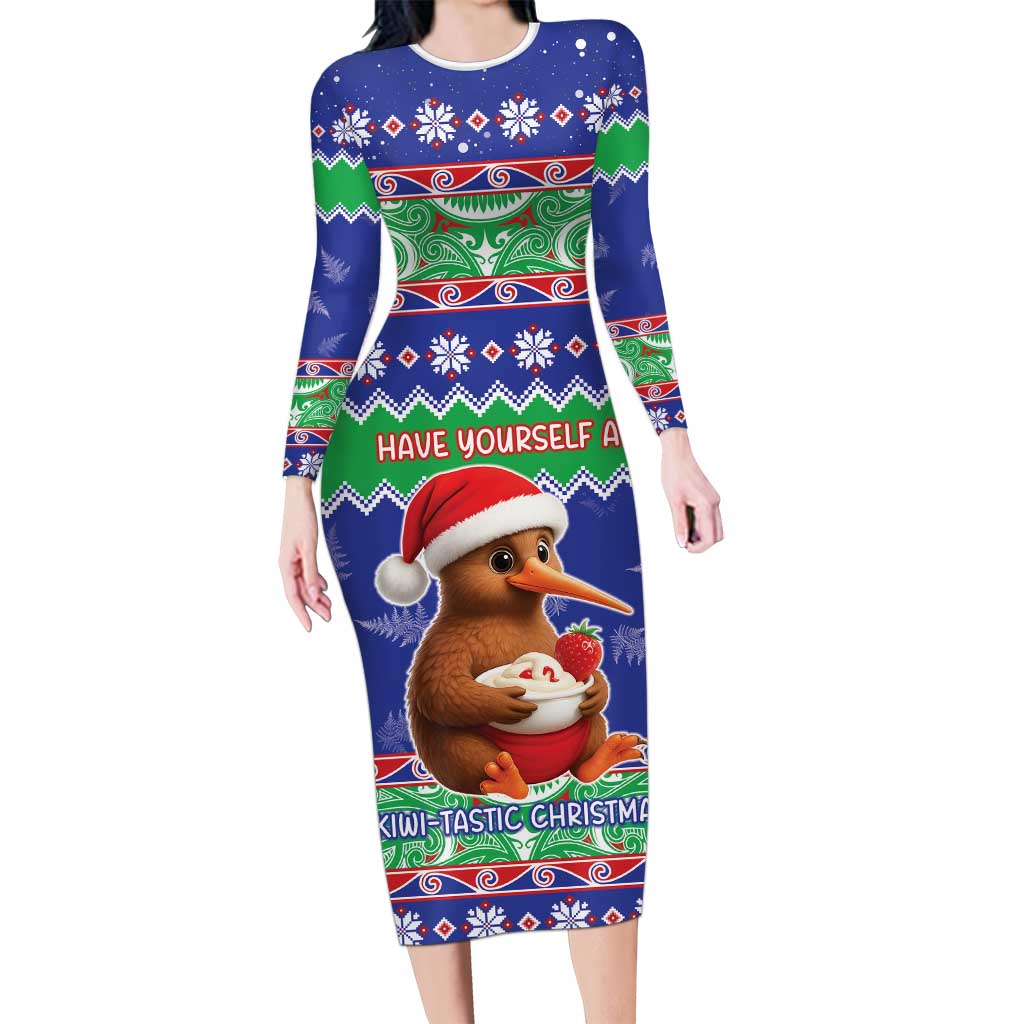 New Zealand Christmas Long Sleeve Bodycon Dress Have Yourself A Kiwi-tastic Christmas - Polynesian Pride