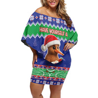 New Zealand Christmas Off Shoulder Short Dress Have Yourself A Kiwi-tastic Christmas LT05 Women Blue - Polynesian Pride