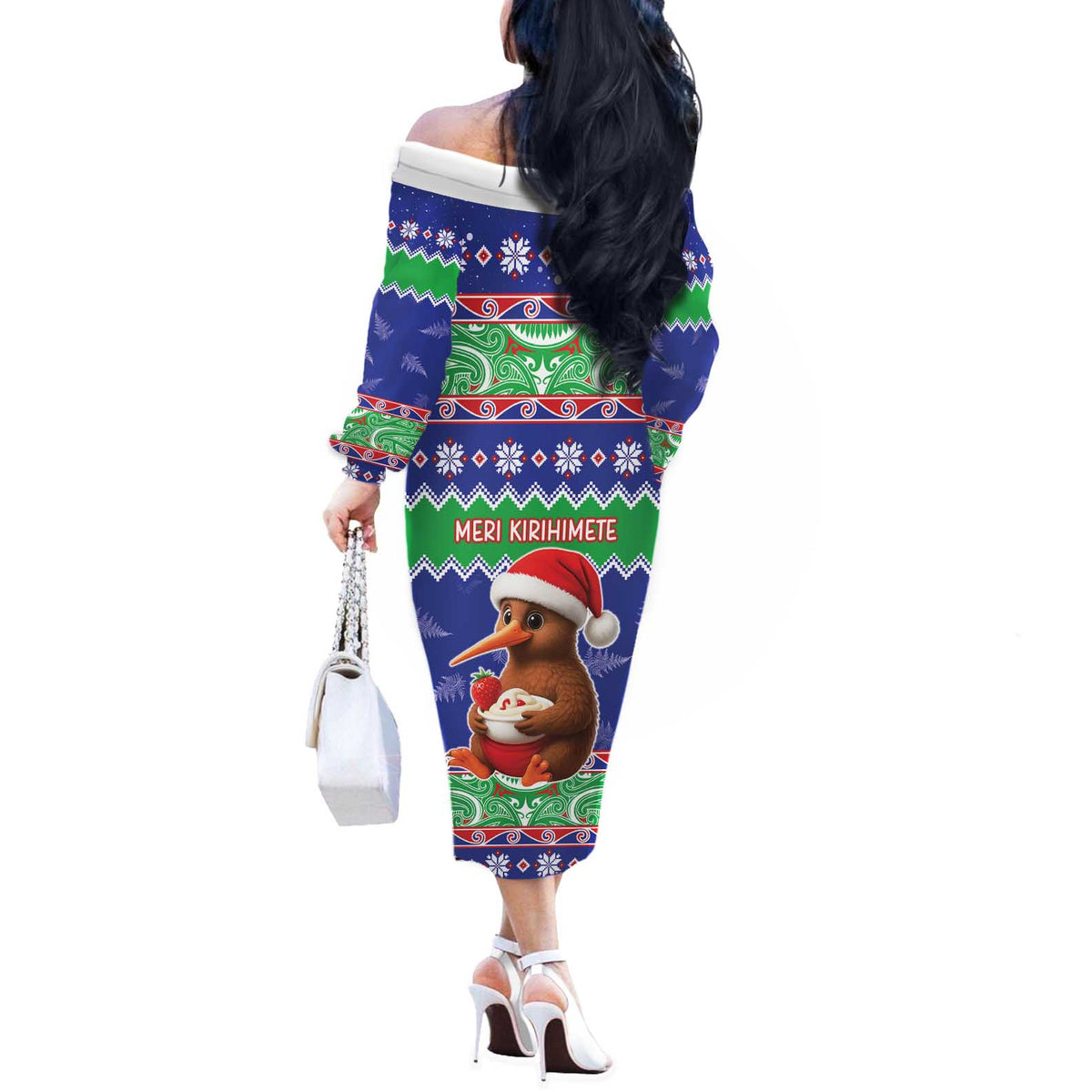New Zealand Christmas Off The Shoulder Long Sleeve Dress Have Yourself A Kiwi-tastic Christmas LT05 - Polynesian Pride