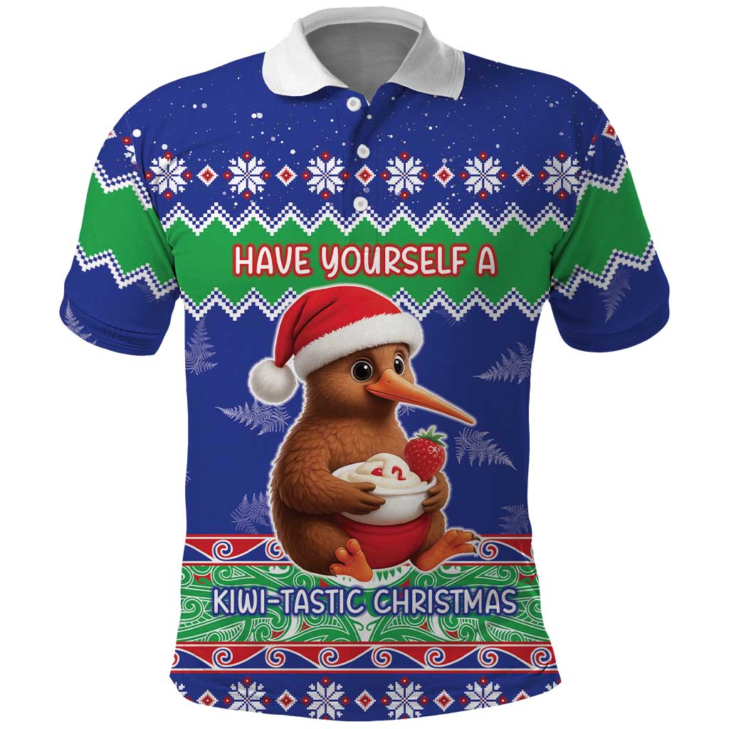 New Zealand Christmas Polo Shirt Have Yourself A Kiwi-tastic Christmas LT05 Blue - Polynesian Pride