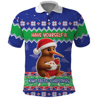 New Zealand Christmas Polo Shirt Have Yourself A Kiwi-tastic Christmas LT05 Blue - Polynesian Pride