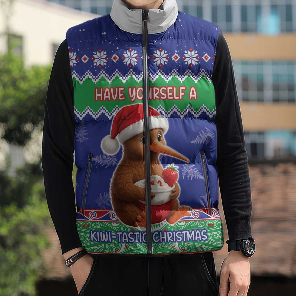 New Zealand Christmas Sleeveless Puffer Jacket Have Yourself A Kiwi-tastic Christmas - Polynesian Pride