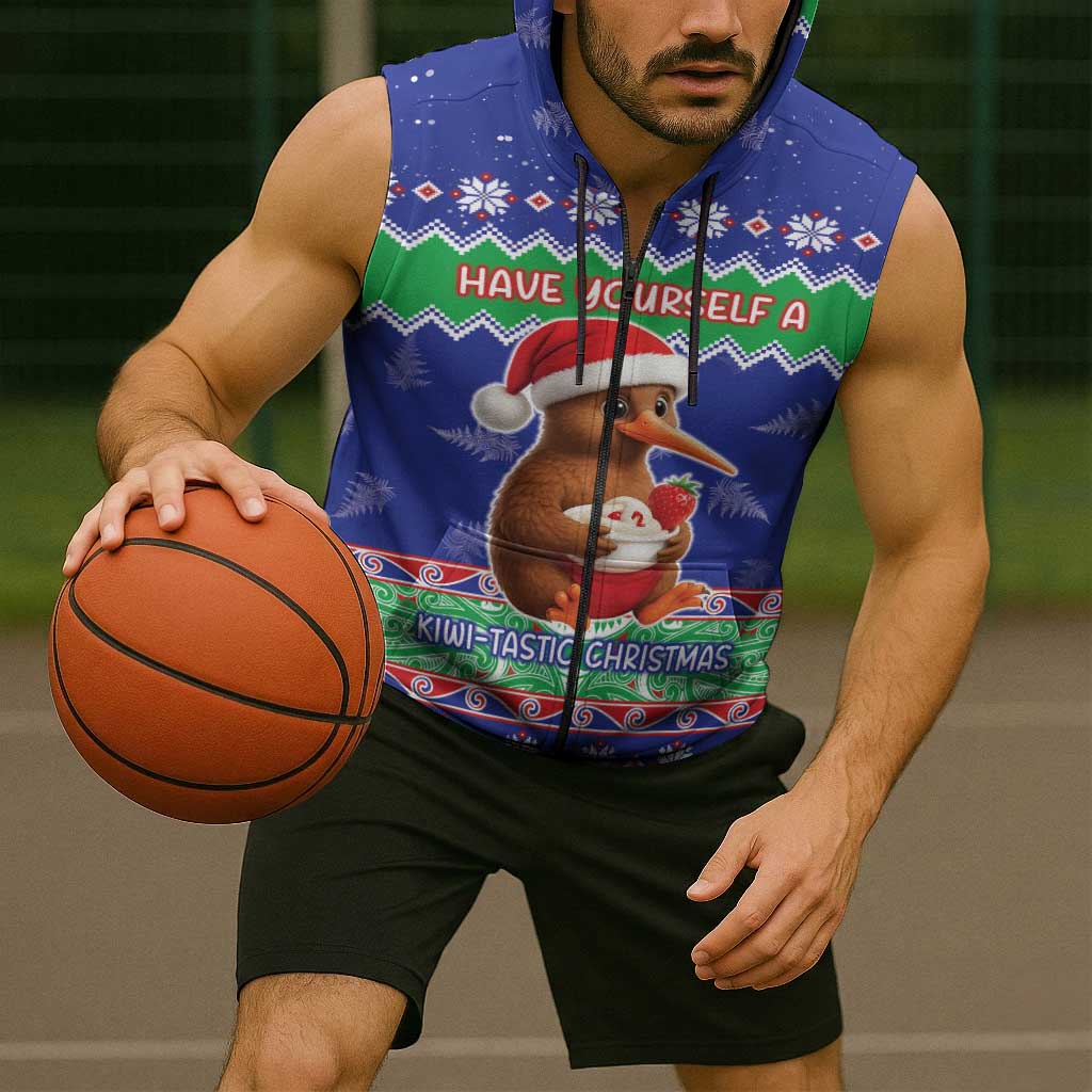 New Zealand Christmas Sleeveless Zip Hoodie Have Yourself A Kiwi-tastic Christmas LT05 - Polynesian Pride