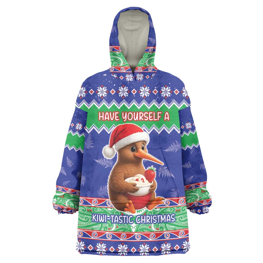 New Zealand Christmas Wearable Blanket Hoodie Have Yourself A Kiwi-tastic Christmas LT05 One Size Blue - Polynesian Pride