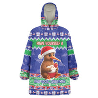 New Zealand Christmas Wearable Blanket Hoodie Have Yourself A Kiwi-tastic Christmas LT05 One Size Blue - Polynesian Pride