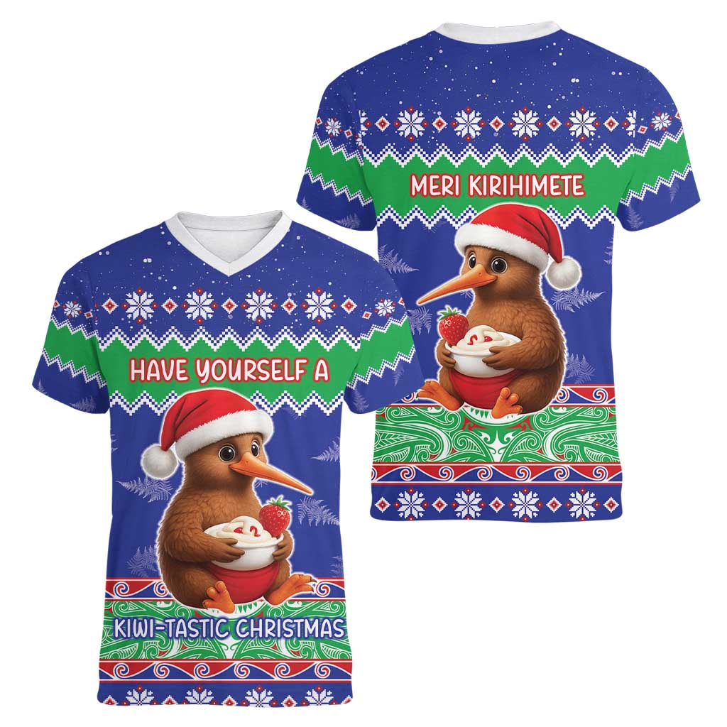 New Zealand Christmas Women V-Neck T-Shirt Have Yourself A Kiwi-tastic Christmas LT05 - Polynesian Pride