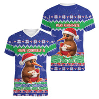 New Zealand Christmas Women V-Neck T-Shirt Have Yourself A Kiwi-tastic Christmas LT05 - Polynesian Pride