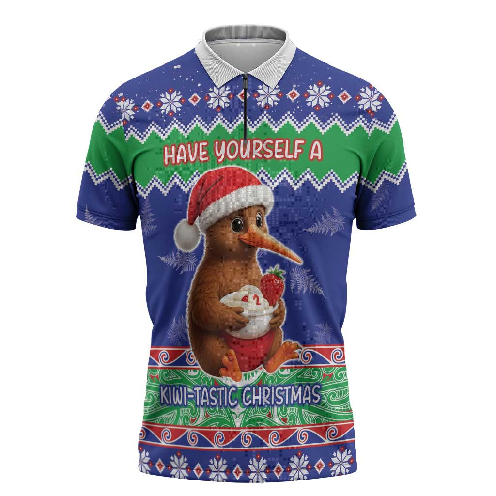 New Zealand Christmas Zipper Polo Shirt Have Yourself A Kiwi-tastic Christmas LT05 Blue - Polynesian Pride