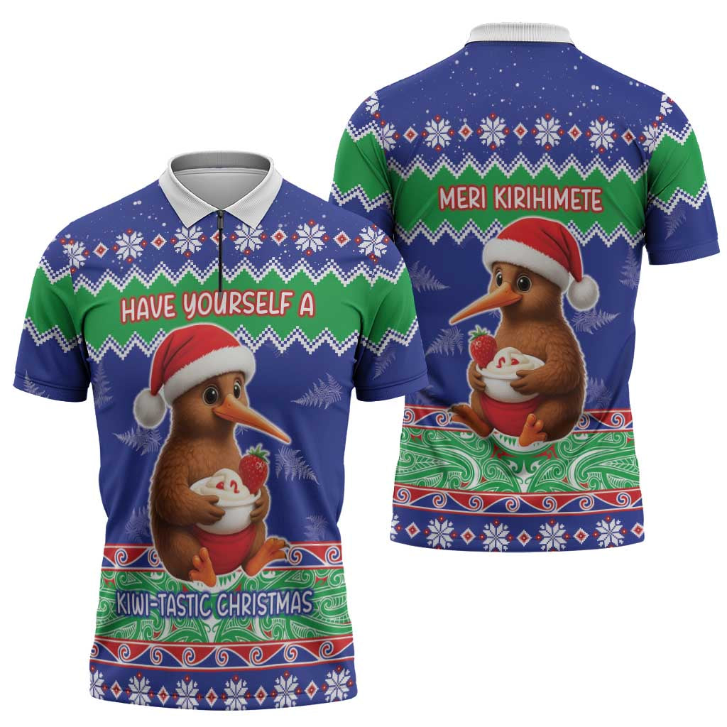 New Zealand Christmas Zipper Polo Shirt Have Yourself A Kiwi-tastic Christmas LT05 - Polynesian Pride