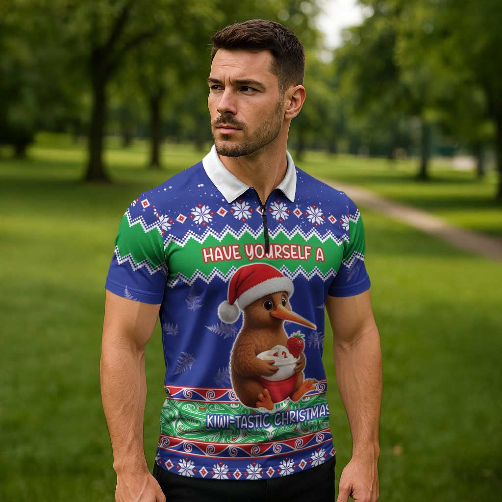New Zealand Christmas Zipper Polo Shirt Have Yourself A Kiwi-tastic Christmas LT05 - Polynesian Pride