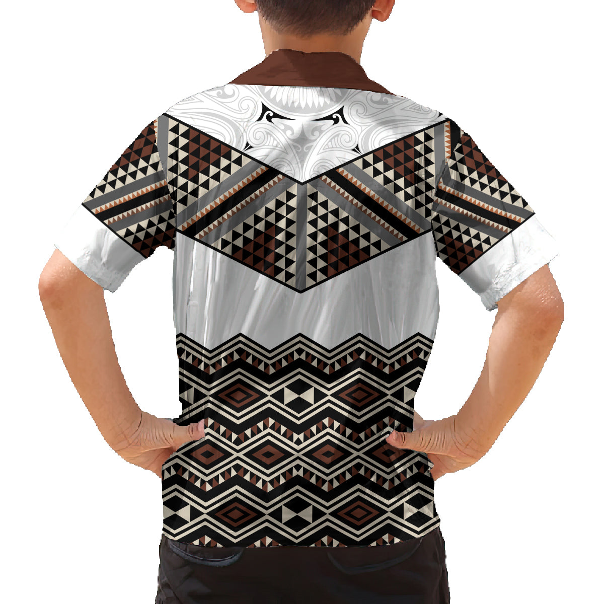 New Zealand Aotearoa Family Matching Off Shoulder Short Dress and Hawaiian Shirt Taniko Art Simple Style LT05 - Polynesian Pride