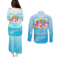 Universal Human Rights Month Couples Matching Puletasi Dress and Long Sleeve Button Shirt Polynesian Style LT05 - Polynesian Pride