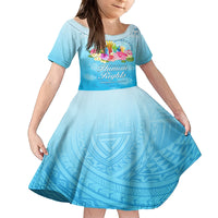 Universal Human Rights Month Family Matching Off Shoulder Maxi Dress and Hawaiian Shirt Polynesian Style LT05 Daughter's Dress Blue - Polynesian Pride