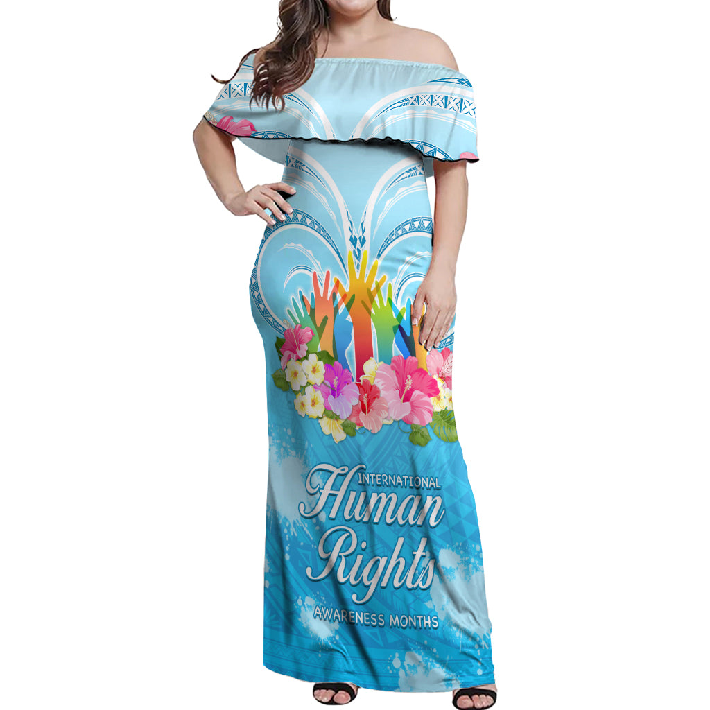 Universal Human Rights Month Off Shoulder Maxi Dress Polynesian Style LT05 Women Blue - Polynesian Pride