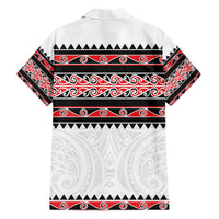 New Zealand Aotearoa Family Matching Long Sleeve Bodycon Dress and Hawaiian Shirt With Kowhaiwhai Pattern Red Version LT05 - Polynesian Pride
