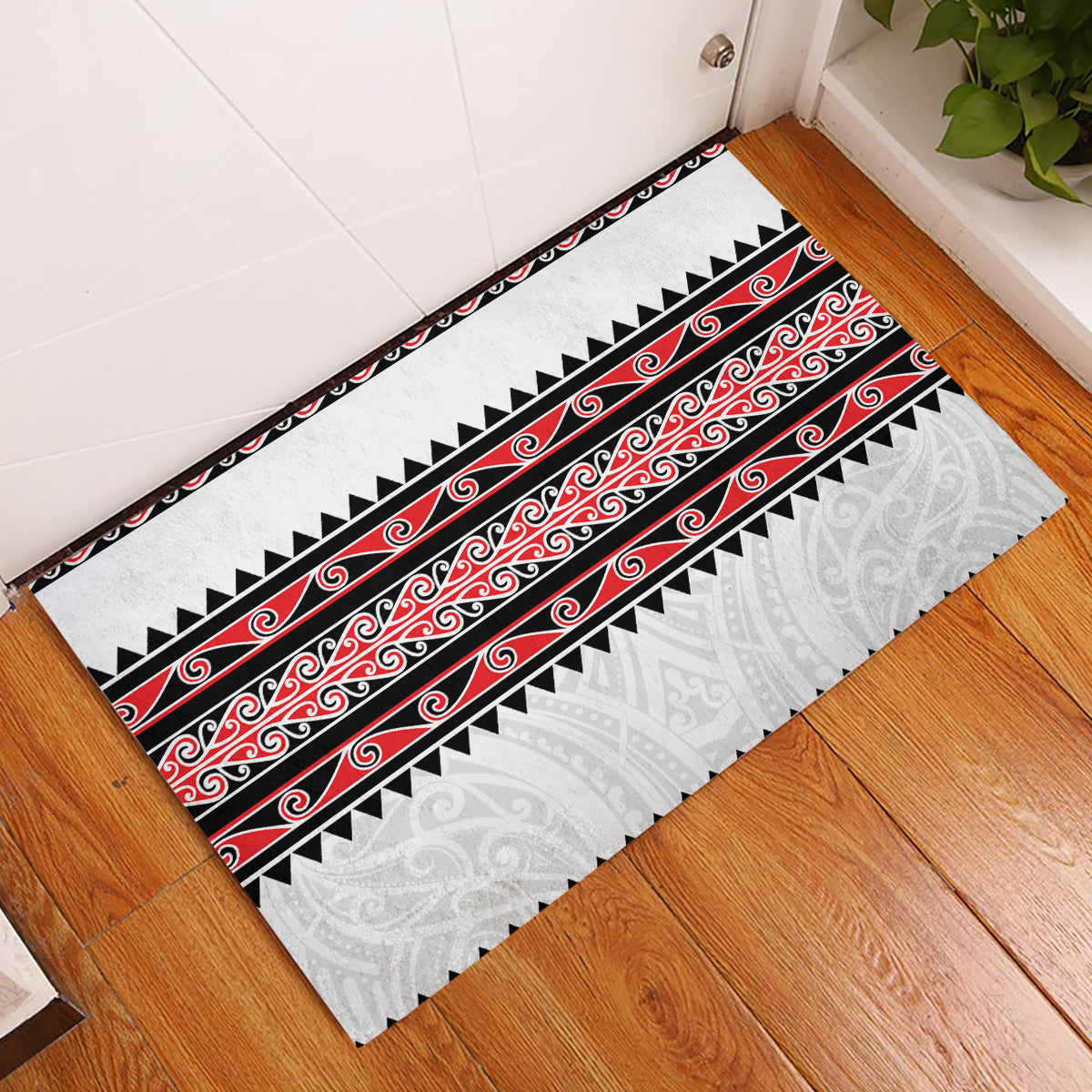 New Zealand Aotearoa Rubber Doormat With Kowhaiwhai Pattern Red Version LT05 Red - Polynesian Pride