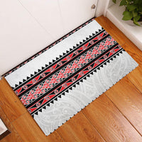 New Zealand Aotearoa Rubber Doormat With Kowhaiwhai Pattern Red Version LT05 Red - Polynesian Pride