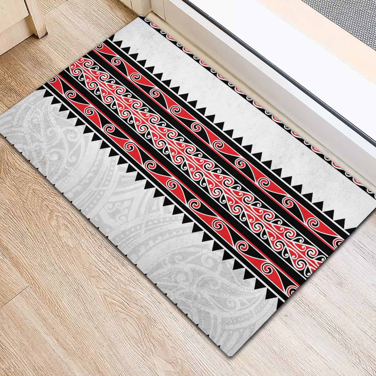 New Zealand Aotearoa Rubber Doormat With Kowhaiwhai Pattern Red Version LT05 - Polynesian Pride