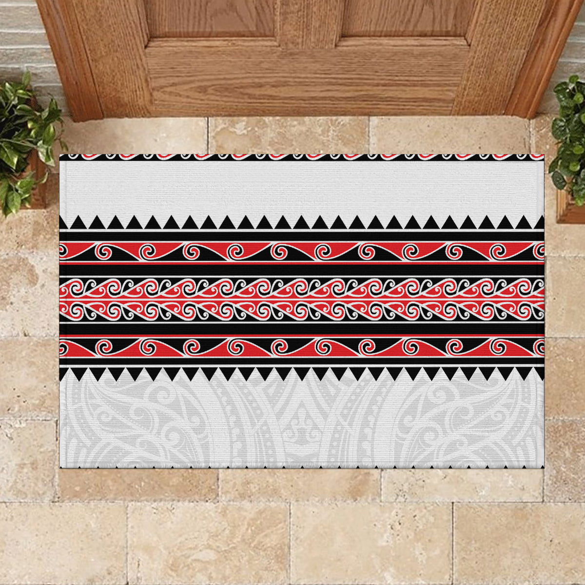 New Zealand Aotearoa Rubber Doormat With Kowhaiwhai Pattern Red Version LT05 - Polynesian Pride