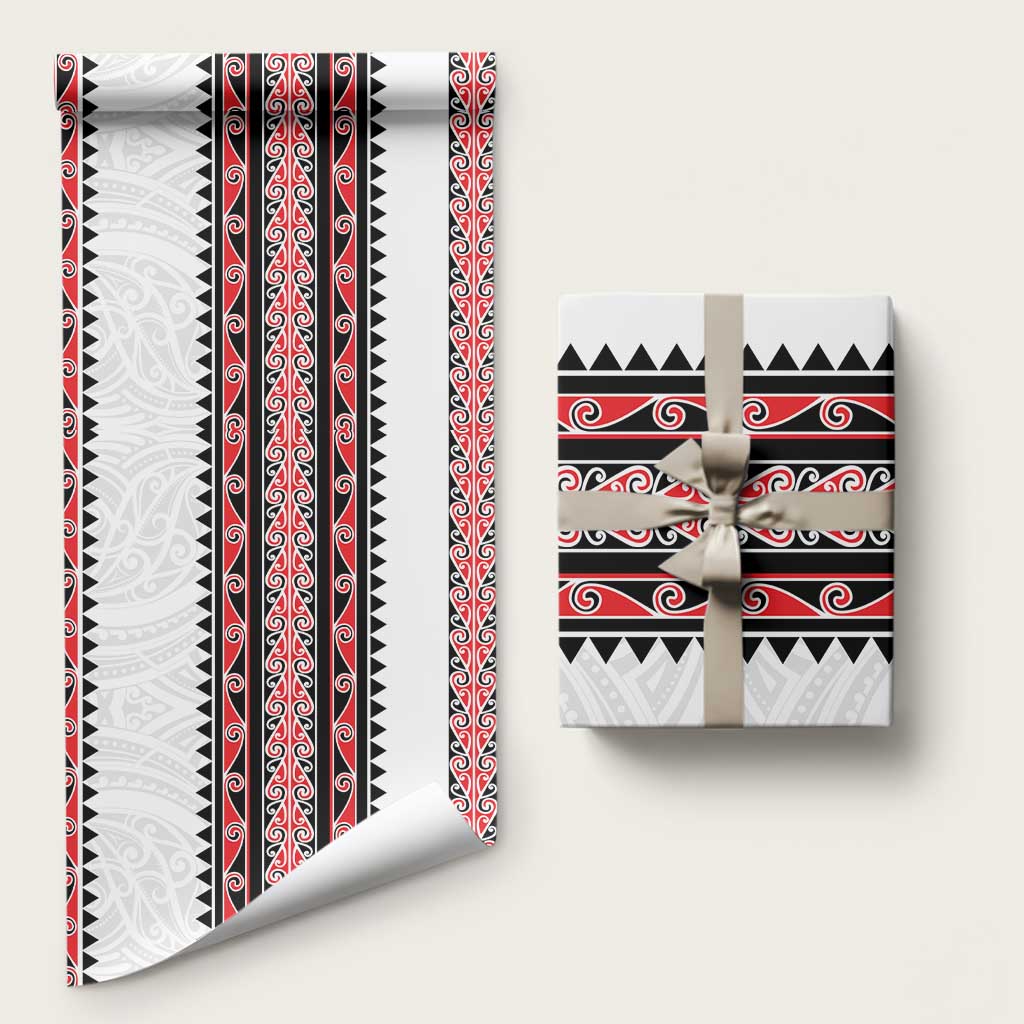 New Zealand Aotearoa Wrapping Paper With Kowhaiwhai Pattern Red Version LT05 58" × 23" Red - Polynesian Pride