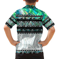 New Zealand Aotearoa Family Matching Off Shoulder Maxi Dress and Hawaiian Shirt With Paua Shell Kowhaiwhai Pattern LT05 - Polynesian Pride