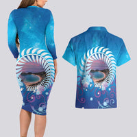 New Zealand Matapouri Beach Landscape Couples Matching Long Sleeve Bodycon Dress and Hawaiian Shirt LT05 - Polynesian Pride