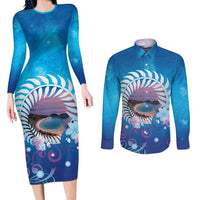 New Zealand Matapouri Beach Landscape Couples Matching Long Sleeve Bodycon Dress and Long Sleeve Button Shirt LT05 Blue - Polynesian Pride