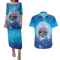 New Zealand Matapouri Beach Landscape Couples Matching Puletasi and Hawaiian Shirt LT05 Blue - Polynesian Pride
