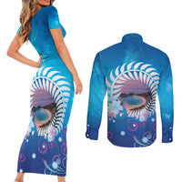 New Zealand Matapouri Beach Landscape Couples Matching Short Sleeve Bodycon Dress and Long Sleeve Button Shirt LT05 - Polynesian Pride