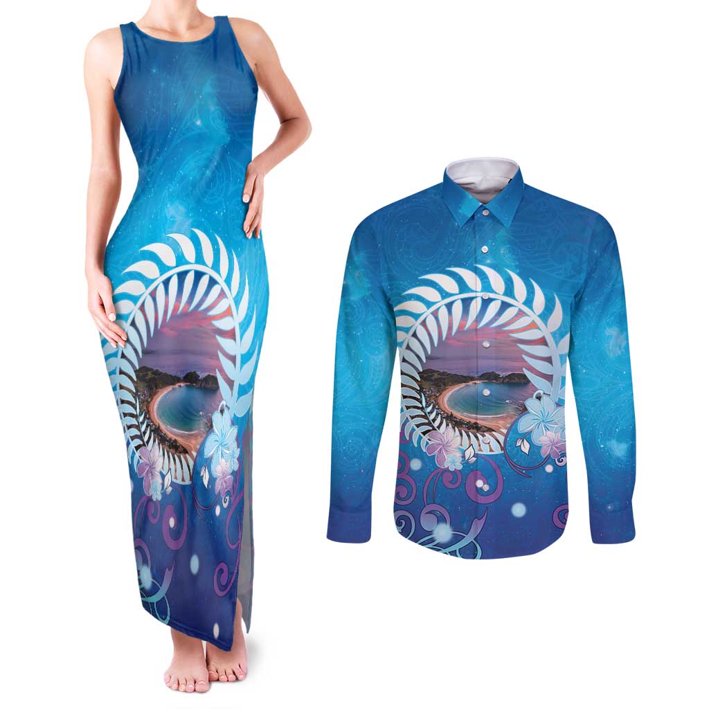 New Zealand Matapouri Beach Landscape Couples Matching Tank Maxi Dress and Long Sleeve Button Shirt