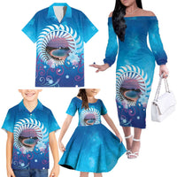 New Zealand Matapouri Beach Landscape Family Matching Off The Shoulder Long Sleeve Dress and Hawaiian Shirt LT05 - Polynesian Pride