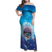 New Zealand Matapouri Beach Landscape Family Matching Off Shoulder Maxi Dress and Hawaiian Shirt LT05 Mom's Dress Blue - Polynesian Pride