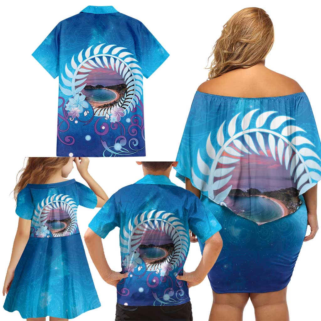 New Zealand Matapouri Beach Landscape Family Matching Off Shoulder Short Dress and Hawaiian Shirt LT05 - Polynesian Pride