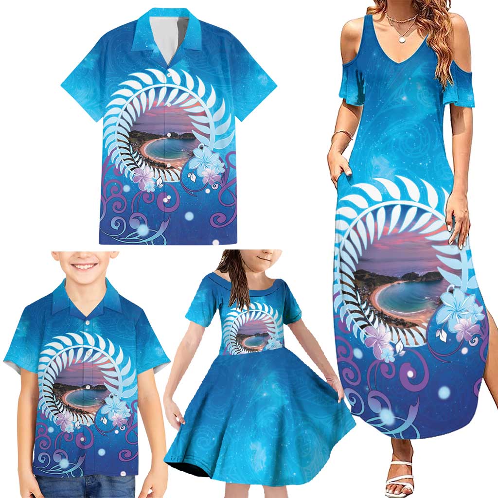 New Zealand Matapouri Beach Landscape Family Matching Summer Maxi Dress and Hawaiian Shirt LT05 - Polynesian Pride