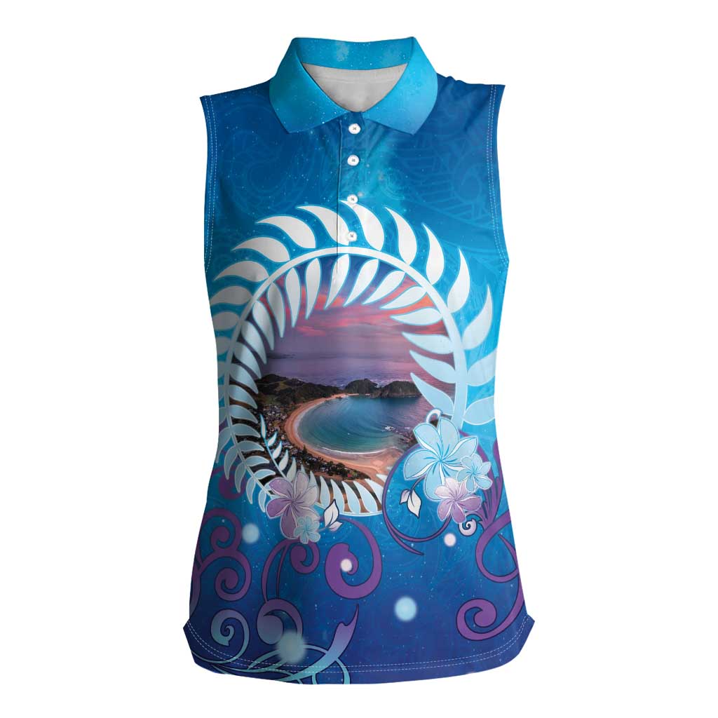 New Zealand Matapouri Beach Landscape Women Sleeveless Polo Shirt LT05 Female Blue - Polynesian Pride