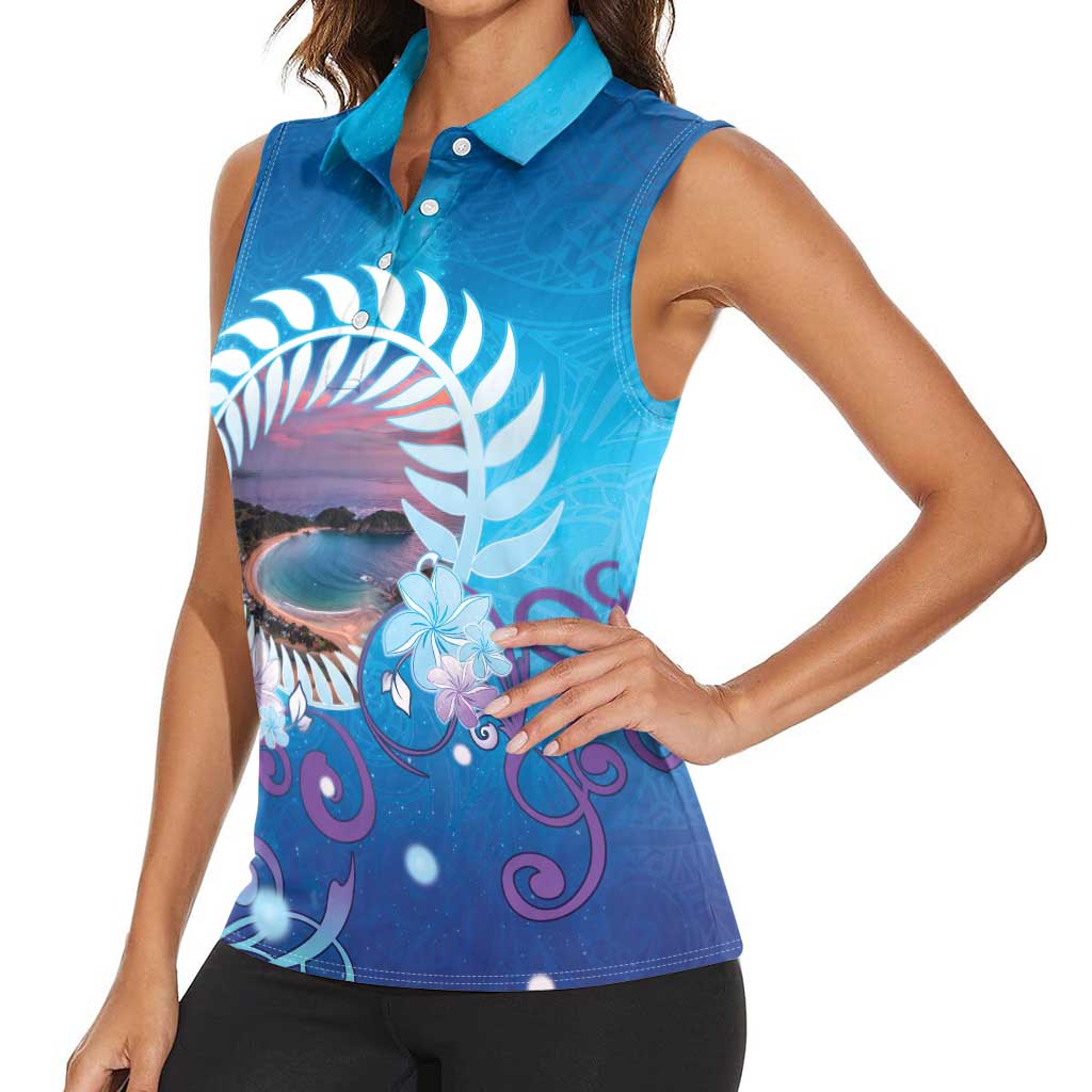 New Zealand Matapouri Beach Landscape Women Sleeveless Polo Shirt LT05 - Polynesian Pride