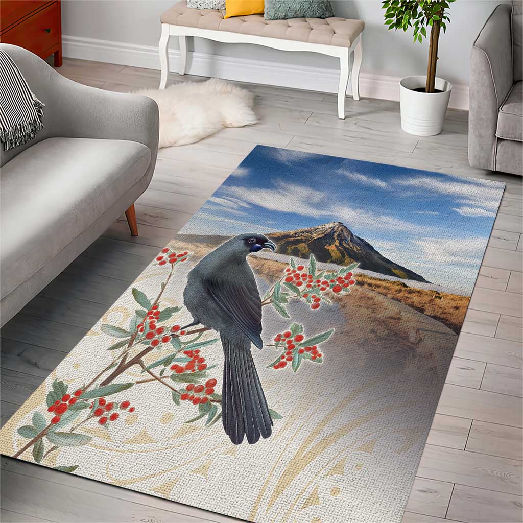 New Zealand Mount Taranaki Landscape Area Rug Kokako Bird Polynesian Style