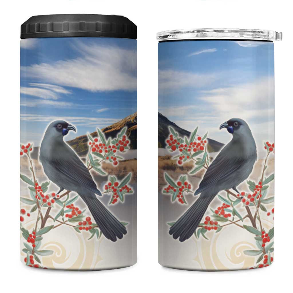 New Zealand Mount Taranaki Landscape 4 in 1 Can Cooler Tumbler Kokako Bird Polynesian Style LT05 One Size: 16 oz Blue - Polynesian Pride