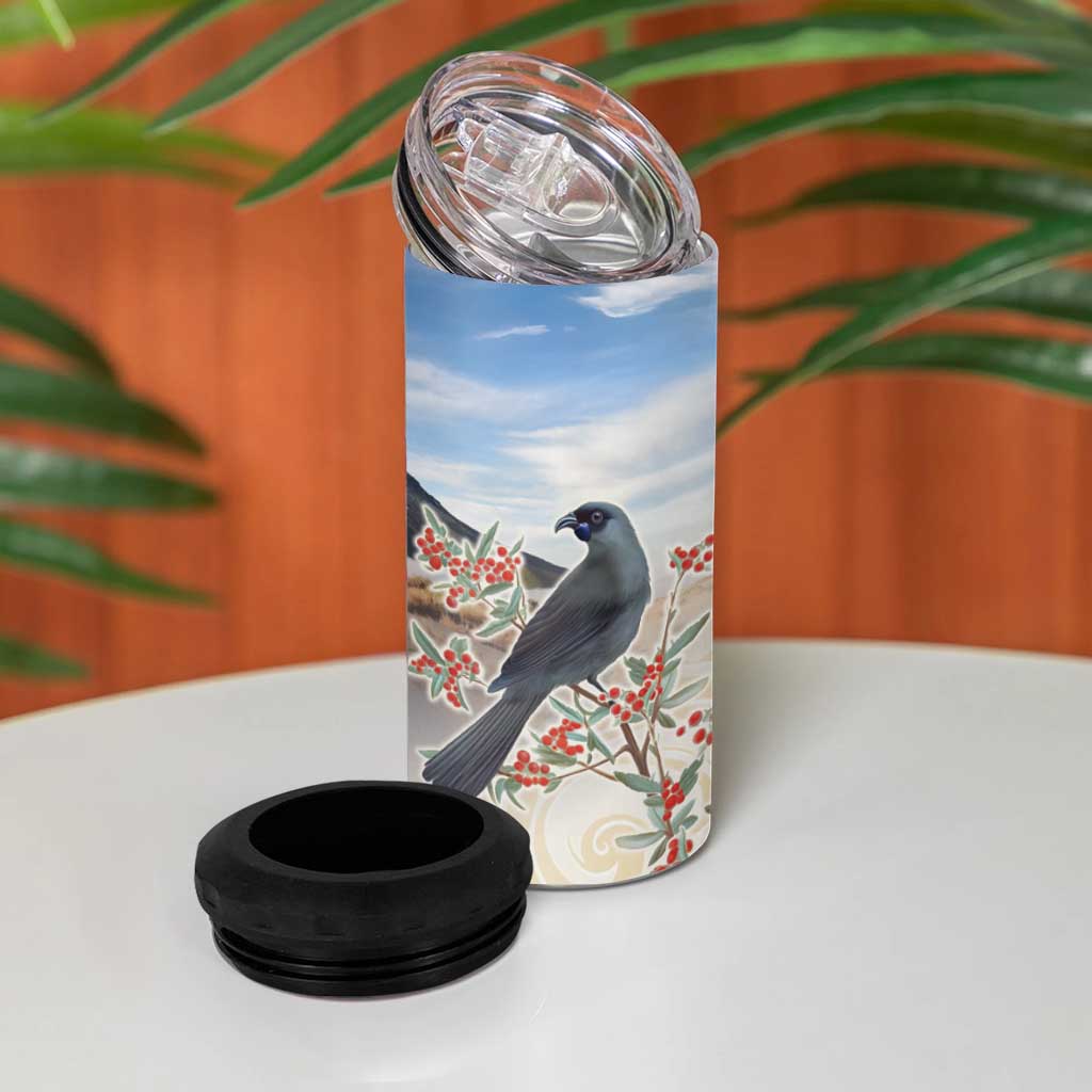 New Zealand Mount Taranaki Landscape 4 in 1 Can Cooler Tumbler Kokako Bird Polynesian Style LT05 - Polynesian Pride