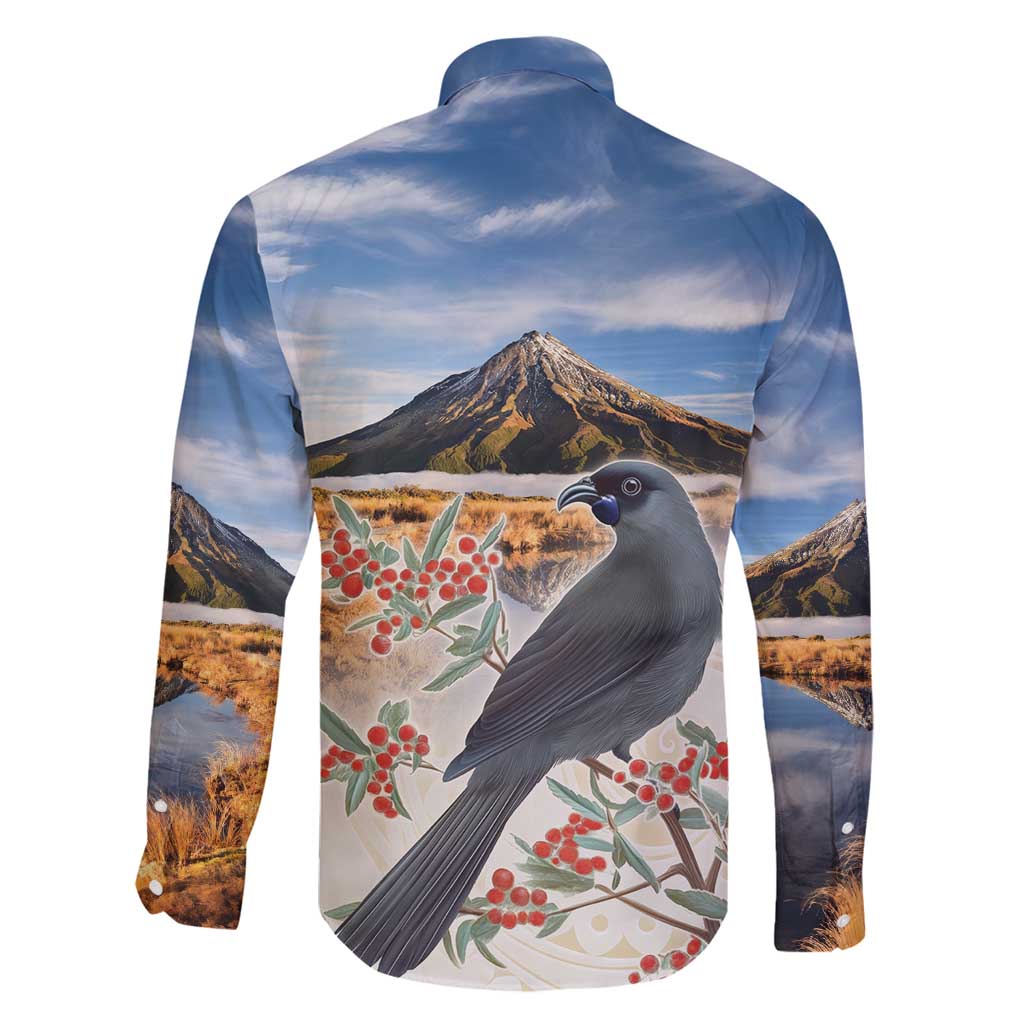New Zealand Mount Taranaki Landscape Family Matching Long Sleeve Bodycon Dress and Hawaiian Shirt Kokako Bird Polynesian Style LT05 - Polynesian Pride