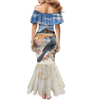 New Zealand Mount Taranaki Landscape Family Matching Mermaid Dress and Hawaiian Shirt Kokako Bird Polynesian Style LT05 - Polynesian Pride
