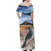 New Zealand Mount Taranaki Landscape Family Matching Off Shoulder Maxi Dress and Hawaiian Shirt Kokako Bird Polynesian Style LT05 - Polynesian Pride