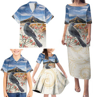New Zealand Mount Taranaki Landscape Family Matching Puletasi and Hawaiian Shirt Kokako Bird Polynesian Style LT05 - Polynesian Pride