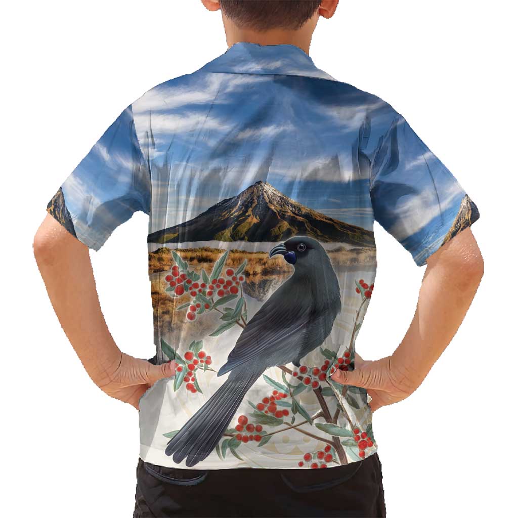 New Zealand Mount Taranaki Landscape Family Matching Tank Maxi Dress and Hawaiian Shirt Kokako Bird Polynesian Style LT05 - Polynesian Pride