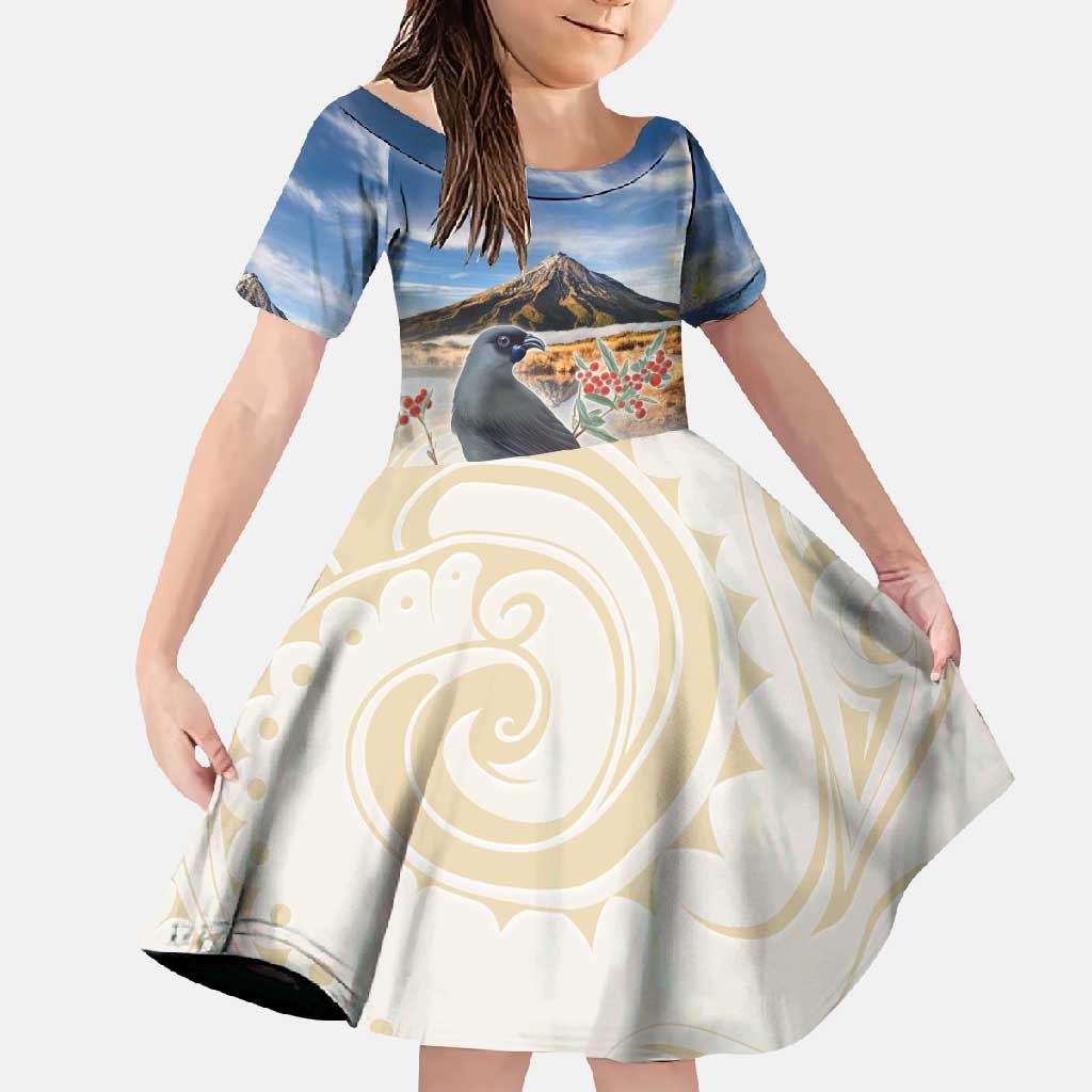 New Zealand Mount Taranaki Landscape Family Matching Tank Maxi Dress and Hawaiian Shirt Kokako Bird Polynesian Style LT05 Daughter's Dress Blue - Polynesian Pride