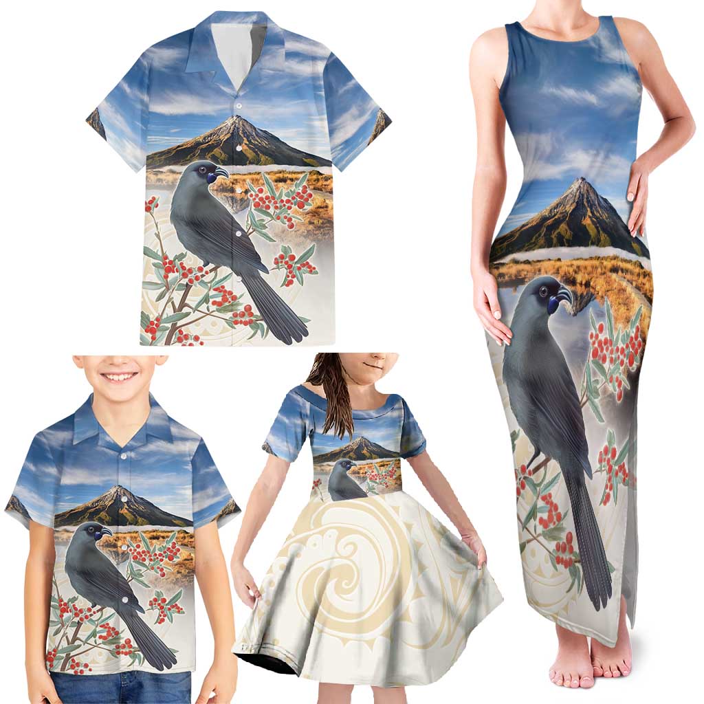 New Zealand Mount Taranaki Landscape Family Matching Tank Maxi Dress and Hawaiian Shirt Kokako Bird Polynesian Style LT05 - Polynesian Pride