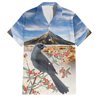 New Zealand Mount Taranaki Landscape Family Matching Tank Maxi Dress and Hawaiian Shirt Kokako Bird Polynesian Style LT05 Dad's Shirt - Short Sleeve Blue - Polynesian Pride